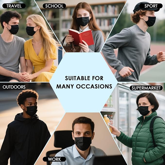 NNPCBT Black Individually Wrapped Masks 50pcs, Disposable Face Masks - Image 6