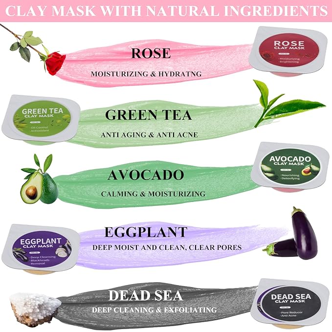 Clay Mask Set 20 Pods, Face Mask Skin Care, Dead Sea Mud, 24K Gold, Mud Mask - Image 3