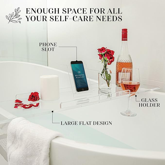 32" Supreme - Clear Acrylic Bathtub Tray Caddy Tub Shelf, Spa Board Luxury - Image 3