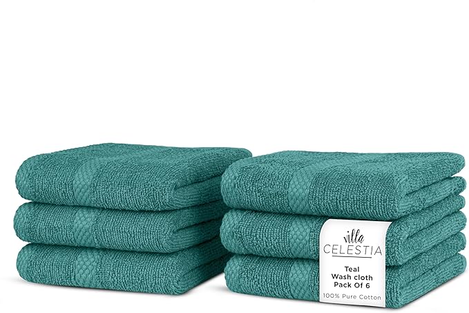 100% Cotton Wash Cloth for face & Body Set of 6, Sustainable, Highly Absorbent by VillaCelestia