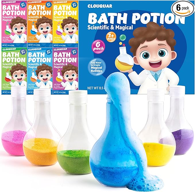 Kids Bath Bomb Potions, 6 Pack Non-Toxic Fizzy Bubble Bath Explosions, Colorful by CLOUQUAR