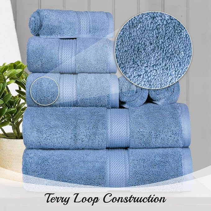 SUPERIOR Egyptian Cotton Pile 8 Piece Towel Set, Includes 2 Bath, 2 Hand - Image 10