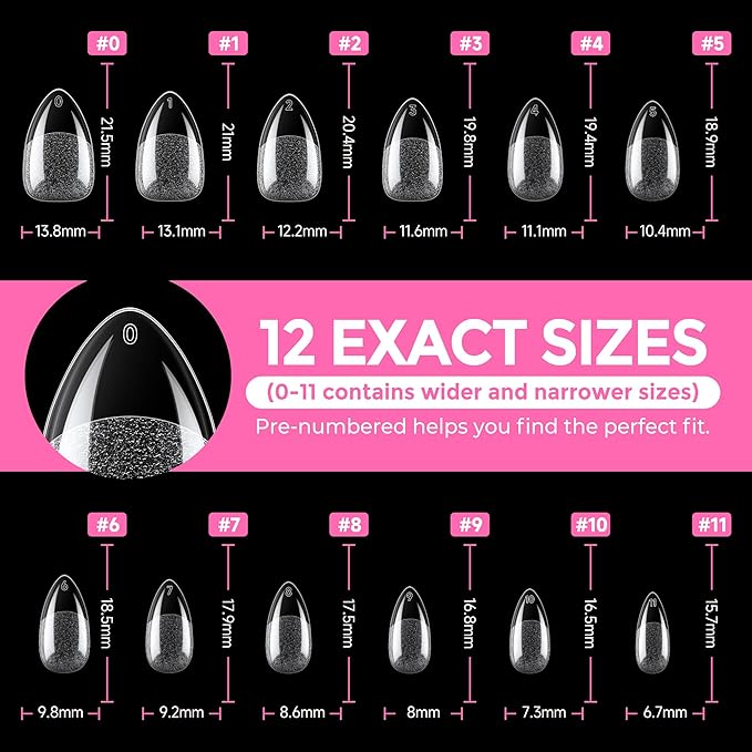UNA GELLA Short Almond Fake Nails 216pcs Pre-shape Gel Acrylic Nail Tips - Image 8