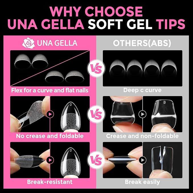 UNA GELLA Short Almond Fake Nails 216pcs Pre-shape Gel Acrylic Nail Tips - Image 6
