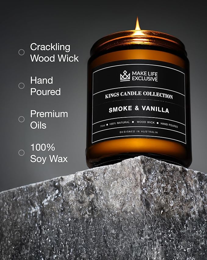 Scented Candles for Men | Smoke and Vanilla, Tobacco and Vanilla |Wooden Wick - Image 3