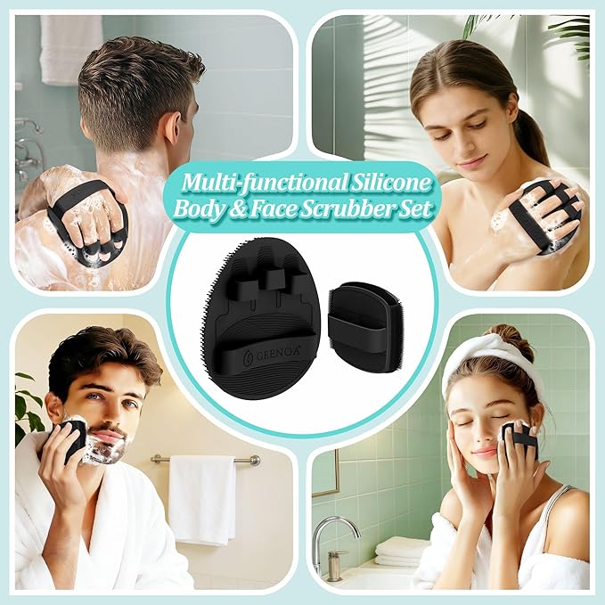 Silicone Body & Face Scrubber Set, 360° Anti-Slip & Hand-fit Silicone Shower - Image 7