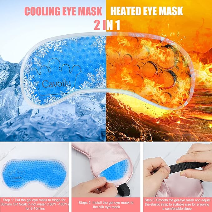Cooling Eye Mask for Sleeping, Silk Sleep Mask w/Gel Eye Mask, Heated Eye Masks - Image 3