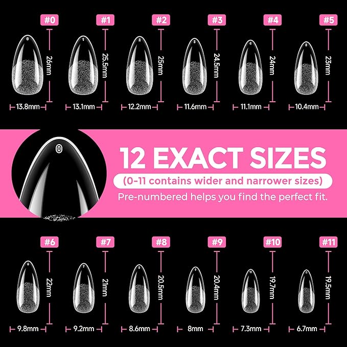 UNA GELLA Almond Nail Tips 216pcs Medium Almond Press on Nails Pre-shape Gel - Image 8