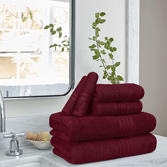 BOUTIQUO 6 Pack Cotton Towel Set, Contains 2 Bath Towels 28x55 inch, 2 Hand - Image 3
