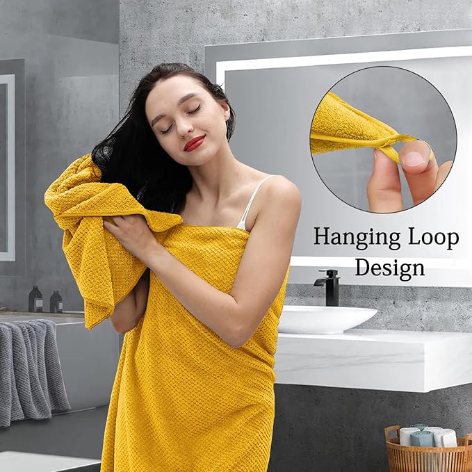 Hailea 8-Piece Yellow Bath Towels Set, 2 Oversized Large Bath Towels Sheet - Image 7
