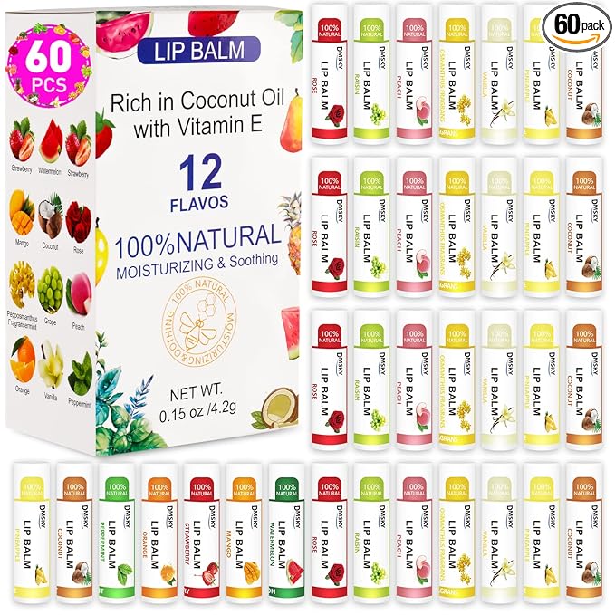 DMSKY 60 Pack Lip Balm, Natural Lip Balm Bulk by DMSKY