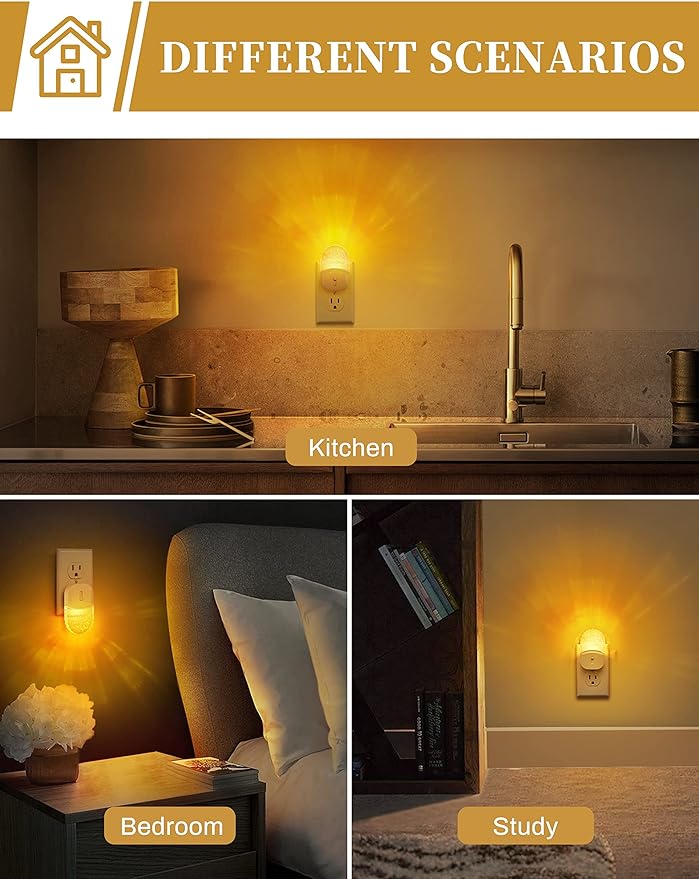 DORESshop Night Lights Plug Into Wall, Amber Warm Night Light, Dusk to Dawn - Image 2