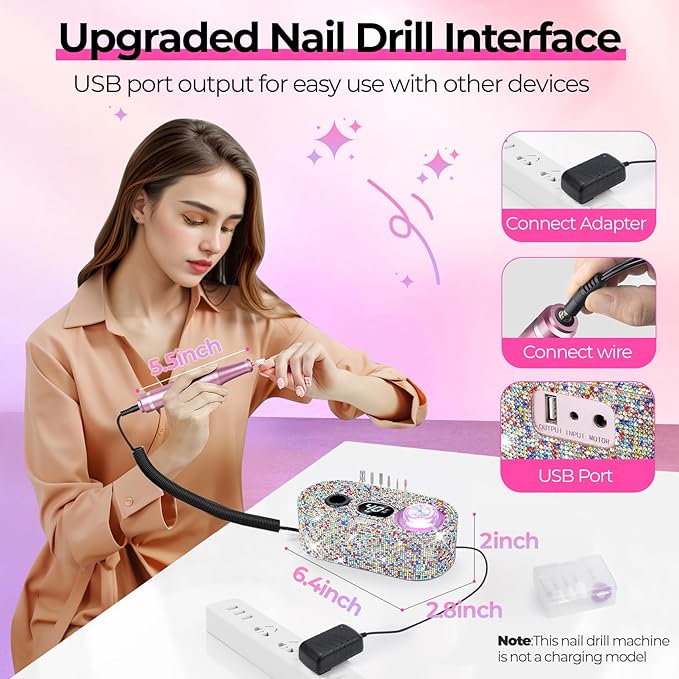 JOSGLOI Electric Nail Drill Professional: Shiny 40000RPM Electric Nail File Kit - Image 6