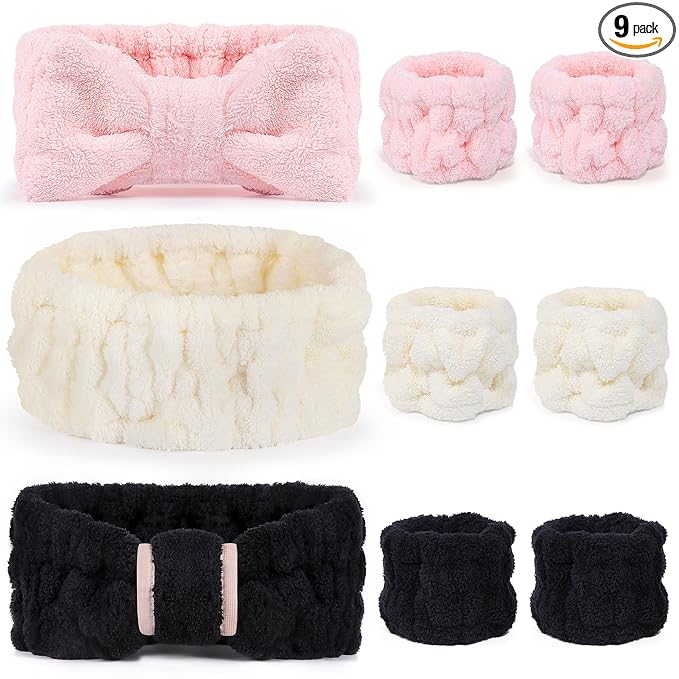 DiyJibb 9 Pcs Spa Headband for Washing Face, Skincare Headband and Wristband Set by DiyJibb