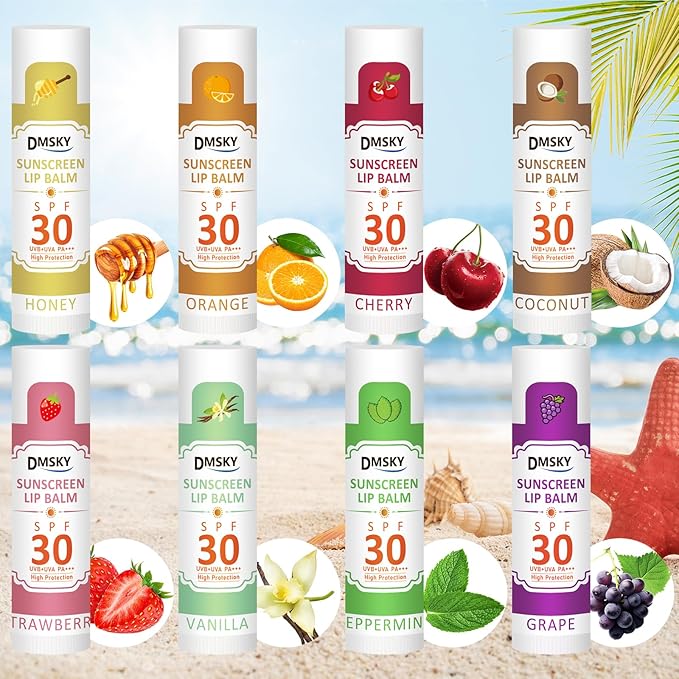 DMSKY SPF 30 Lip Balm 8 Pack, Broad Spectrum Sunblock - Image 2