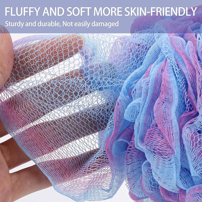 BTYMS 4 Pieces Shower Loofahs Large Bath Sponge 75g Mesh Pouf Wash Puff Shower - Image 3