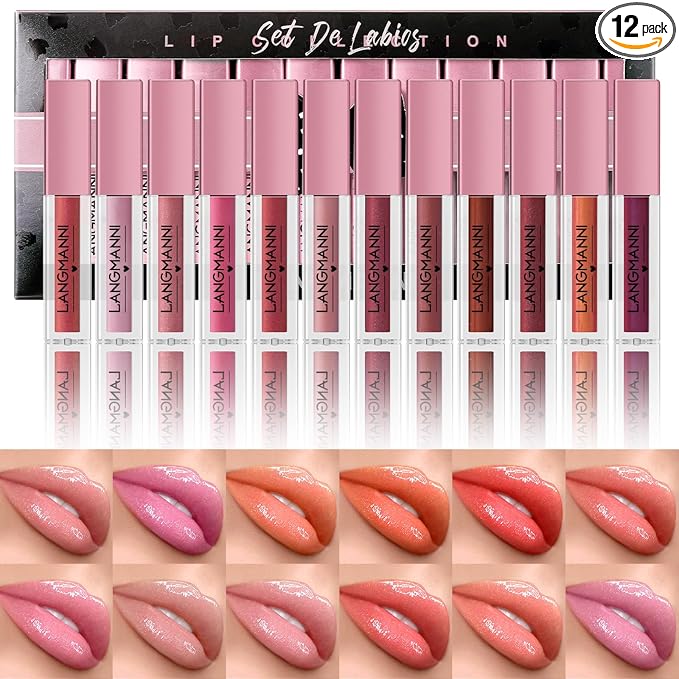 LANGMANNI 12Pcs Lip gloss Collection Makeup Set, Shiny Smooth Soft Liquid Lip by LANGMANNI