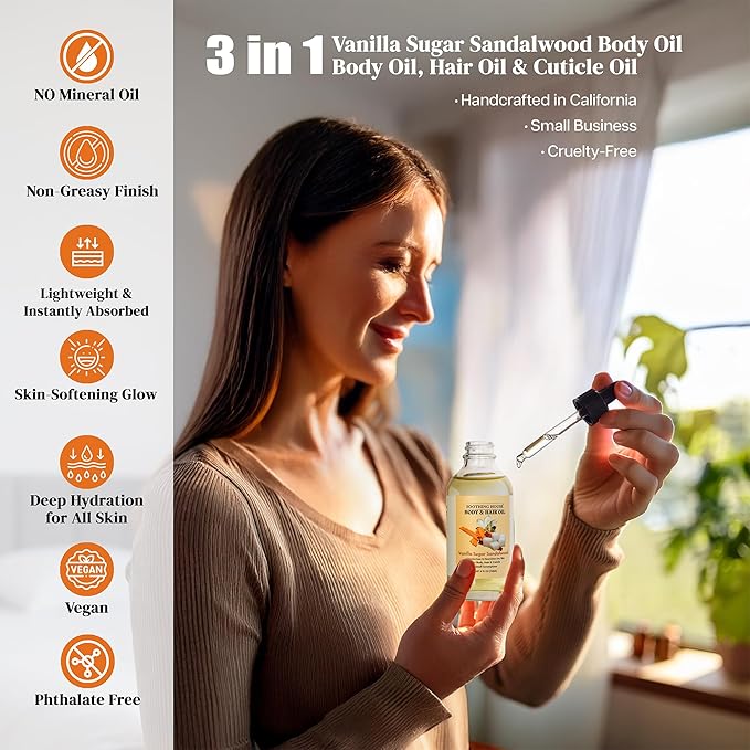 Vanilla Sugar Sandalwood Body & Hair Oil – Inspired Warm Gourmand Scent – - Image 6