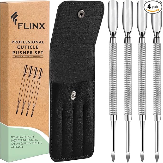 FLINX Metal Cuticle Pusher Tool 4 Pc Nail Manicure Tools Nail tools by Unknown