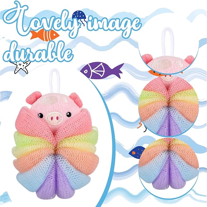Tatuo 4 Pcs Animal Bath Loofahs Kids Body Loofah Cartoon Shower Cute Bath - Image 3