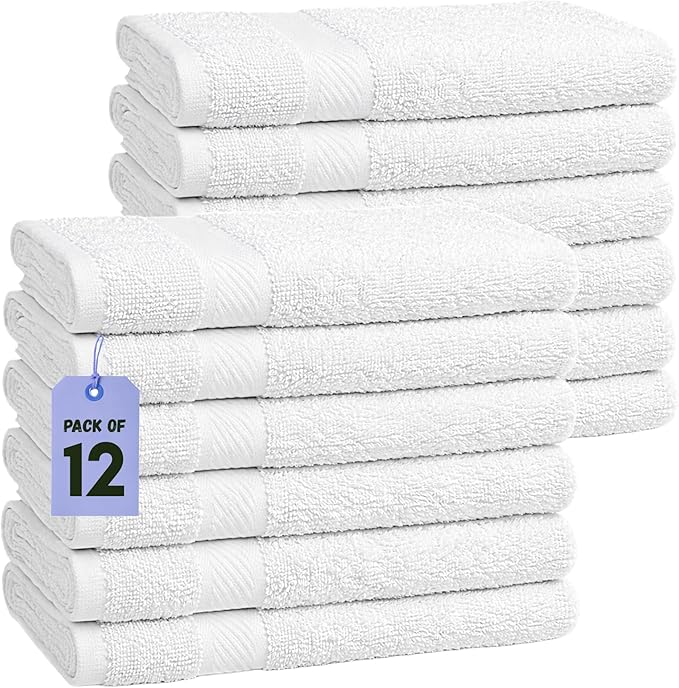 Pearl Linens 12 Pack 22x44 Economy Cotton Hotel Quality White Bath Towels by PearlLinens