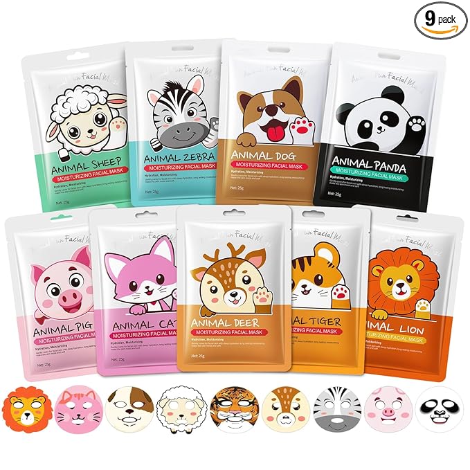 9 Packs Animal Character Facial Masks, Deep Hyrating Spa Masks by Beenefits