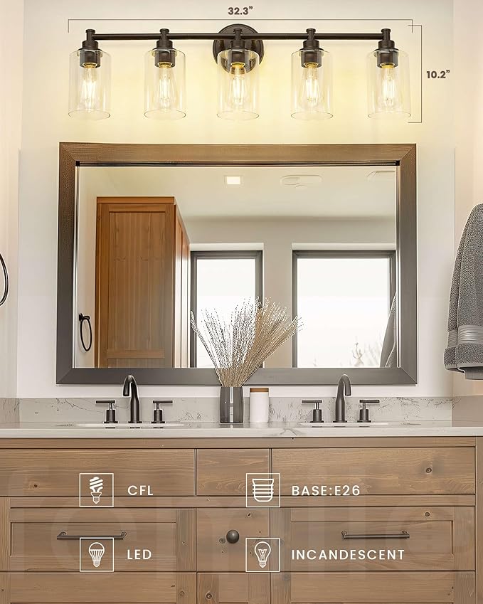 FEMILA 32" Bathroom Light Fixtures, Oil Rubbed Bronze Vanity Light, 5 Light - Image 2