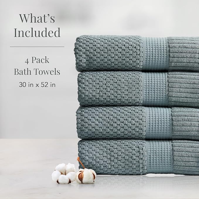 NY Loft 100% Cotton Bath Towel 4 Pack | Super Soft & Absorbent Quick-Dry Bath - Image 2