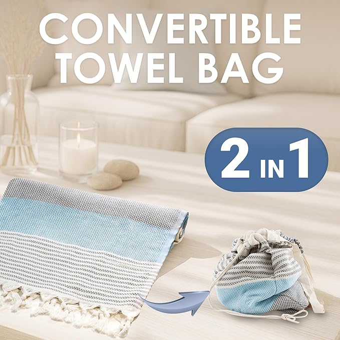 ATANI Turkish Beach Towel, Converts to a Bag, Oversized 100% Cotton Bath Towels - Image 2