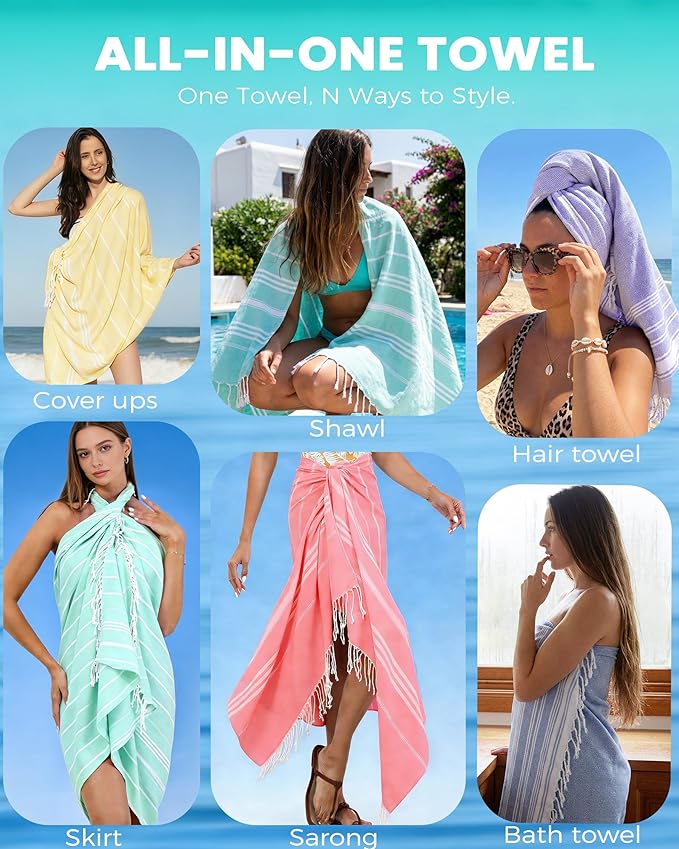 2 Packs Cotton Turkish Beach Towels Quick Dry Sand Free Soft Absorbent Extra - Image 6