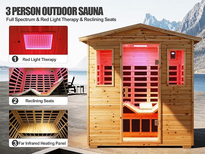 Full Spectrum Sauna, Outdoor Sauna 3 Person Infrared Sauna, Infrared Saunas - Image 2