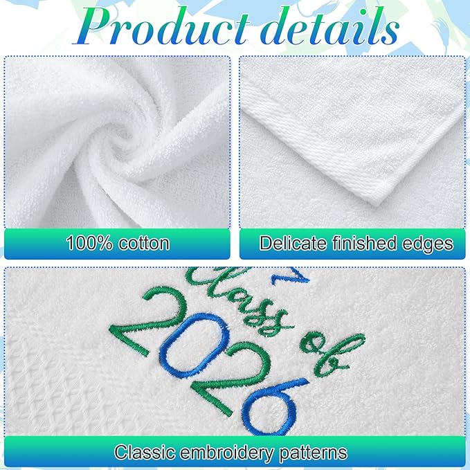 MASHAN Class of 2026 Graduation Hand Towels 3 Pack, 100% Cotton Soft Absorbent - Image 3