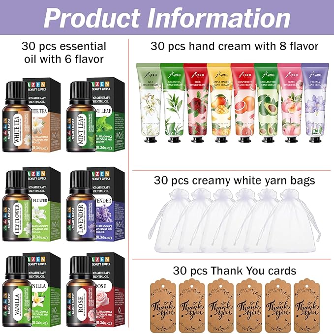 AZEN 30 Sets Bulk Gifts, Hand Cream and Essential Oils Bulk Set - Image 2