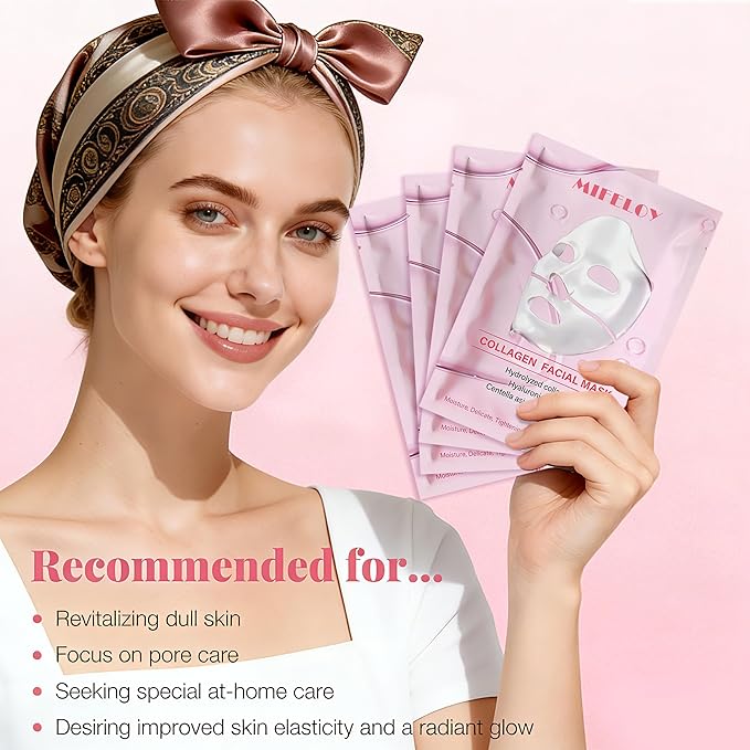 8 Pack Collagen Face Mask for Women, Hydrating Hydrogel Sheet Mask for Skin - Image 6