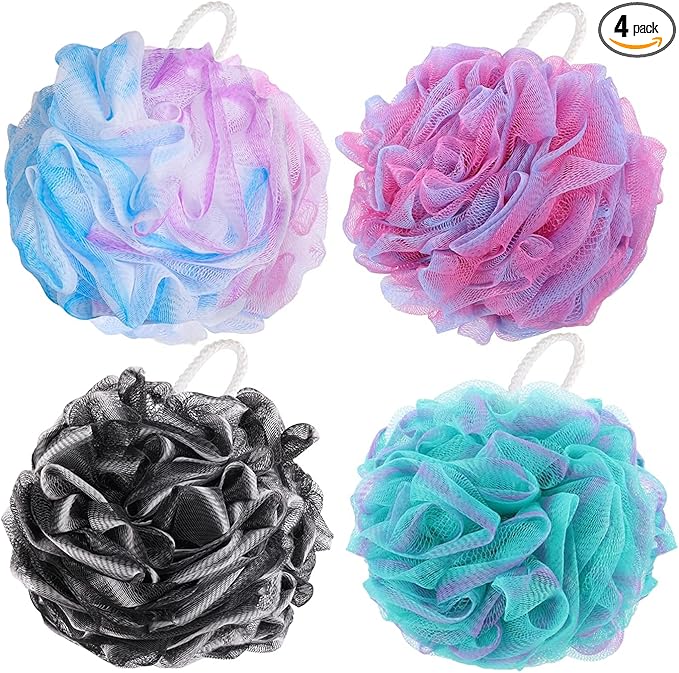 BTYMS 4 Pieces Shower Loofahs Bath Sponges 60g Bath Scrunchies Mesh Pouf by BTYMS