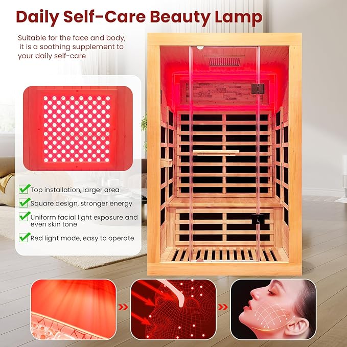 OUTEXER Infrared Sauna 2000W Wooden Saunas Home Spa Room Canadian Hemlock Wood - Image 4