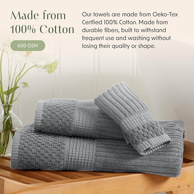 Springtree Home 100% Cotton Bath Towel Set 6 Piece Set | Super Soft & Absorbent - Image 4