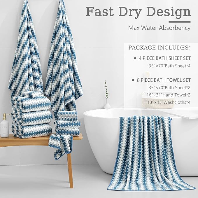 8 Piece Bathroom Towel Set |2 Oversized Bath Towels, 2 Hand Towels, 4 - Image 4