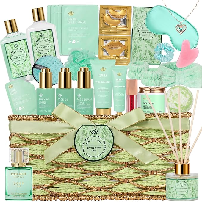 35 Pcs Mothers Day Gifts for Mom, Bath & Body Gift Basket for Women, Tea Tree by RAROSAACCA