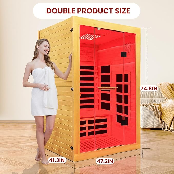 OUTEXER Infrared Sauna 2000W Wooden Saunas Home Spa Room Canadian Hemlock Wood - Image 5