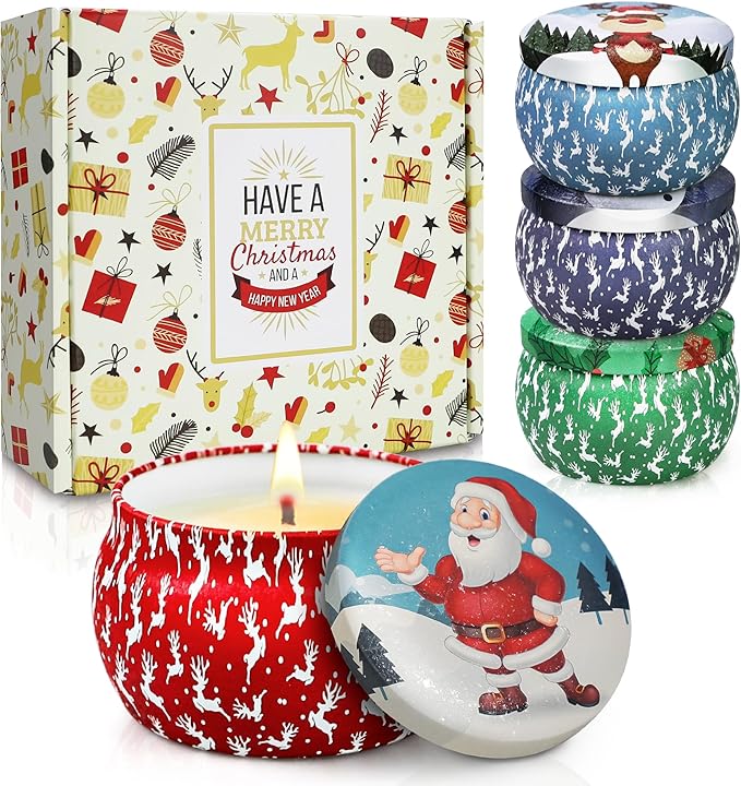 Christmas Candle Gift Set for Women, 4 Pack Long Lasting Soy Wax Candles by YINUOLIGHT