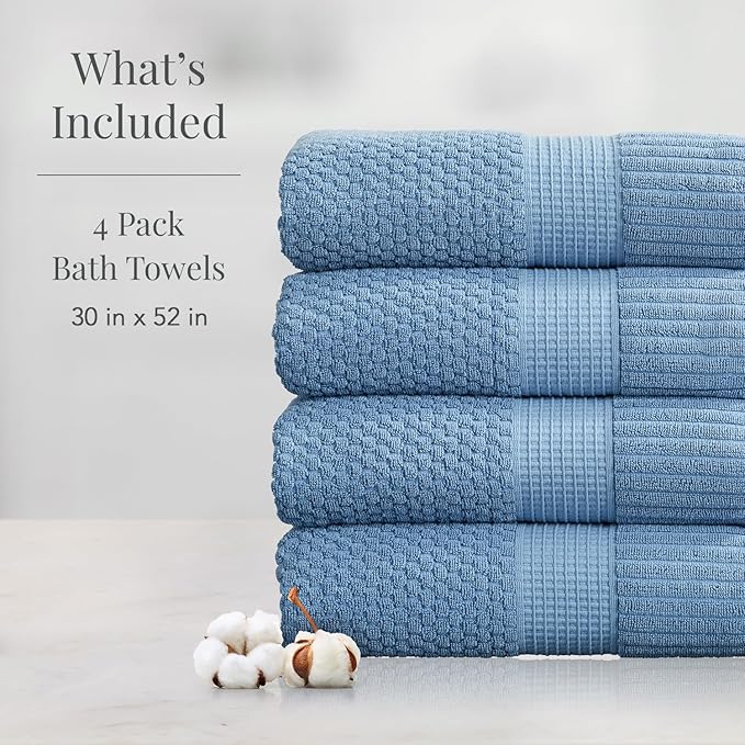 NY Loft 100% Cotton Bath Towel 4 Pack | Super Soft & Absorbent Quick-Dry Bath - Image 2