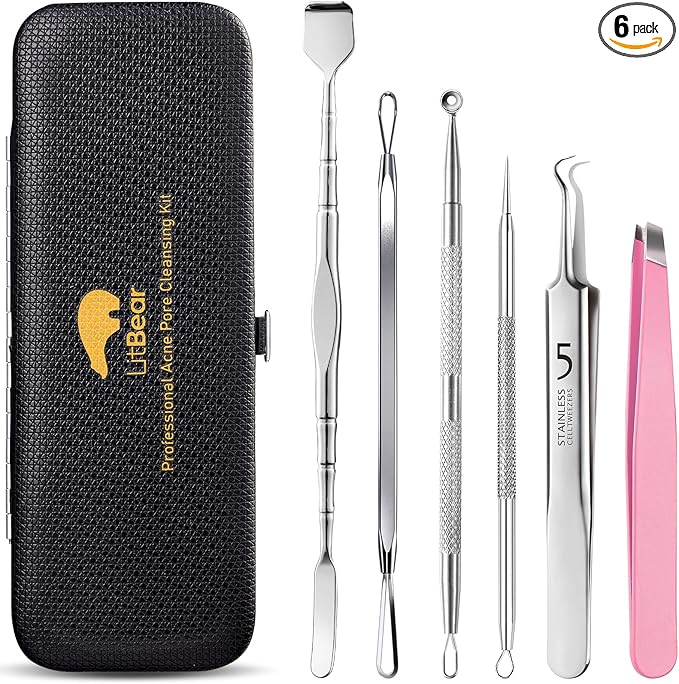 Litbear 6 Pcs Blackhead Remover Tools, Pimple Popper Tool Kit, Acne Tools by LitBear