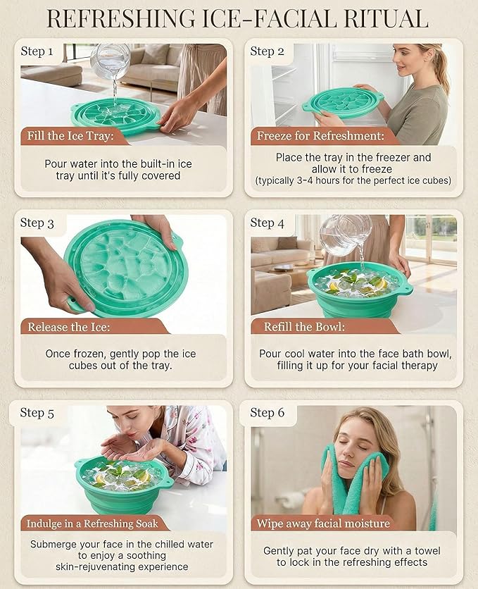 Face Ice Bath Bowl with Built-in Ice Tray, Foldable Silicone Face Bowl - Image 7