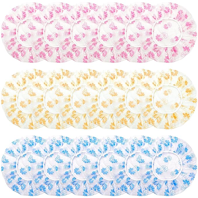 18Pcs Plastic Shower Caps for Women Waterproof Bath Caps Bathing Hair Cap by ZGQHZR