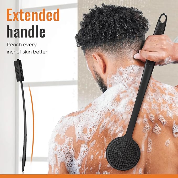 Silicone Back Scrubber for Shower, 17in Lengthen Long Handle Body Brush - Image 5