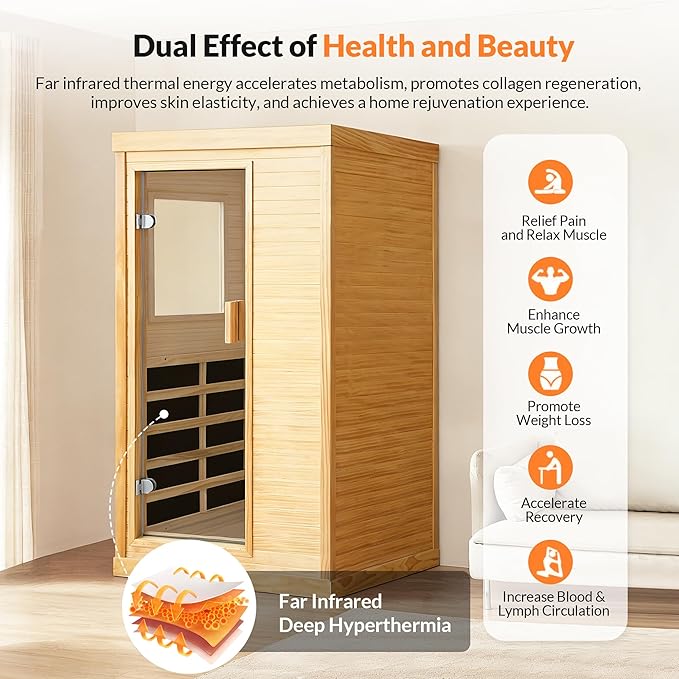 OUTEXER Infrared Sauna Home Sauna Spa Room Chilean Pine Wood 1200W Indoor - Image 6
