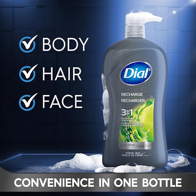 Dial Men 3 in 1 Body, Hair and Face Wash, 32 Fl Oz, Cedar Leaf Scent, Cleanses - Image 5