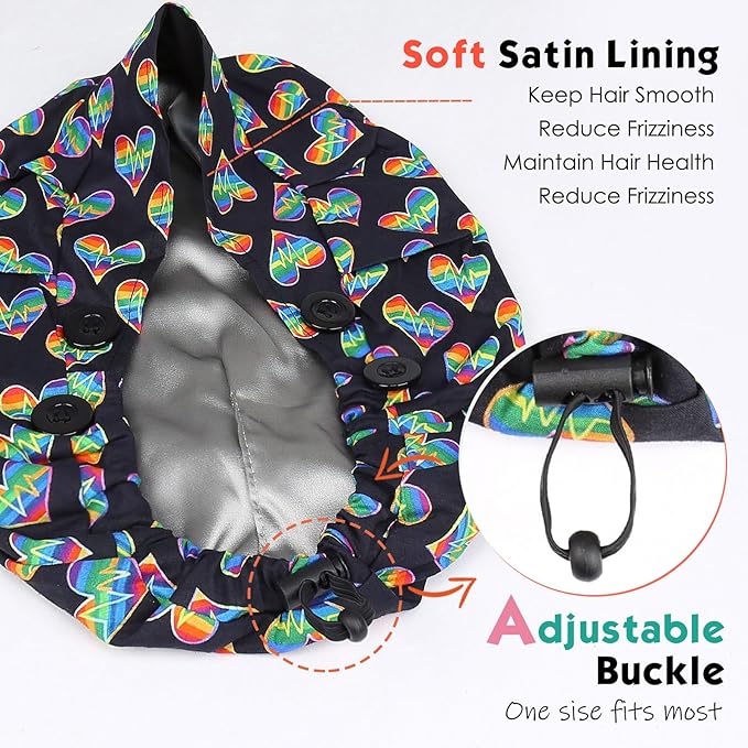 2 Pack Satin Lined Bouffant Scrub Caps - Image 3