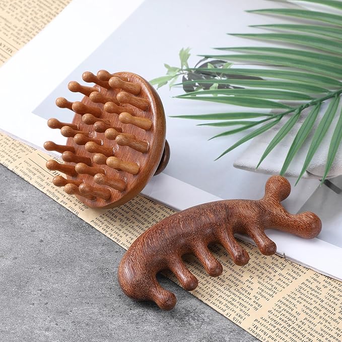 Wood Scalp Massager & Hair Scrubber, Wood Head Massage Brush - Image 5